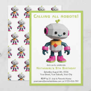 Sött Roligt Robot Barnkalas Inbjudningar