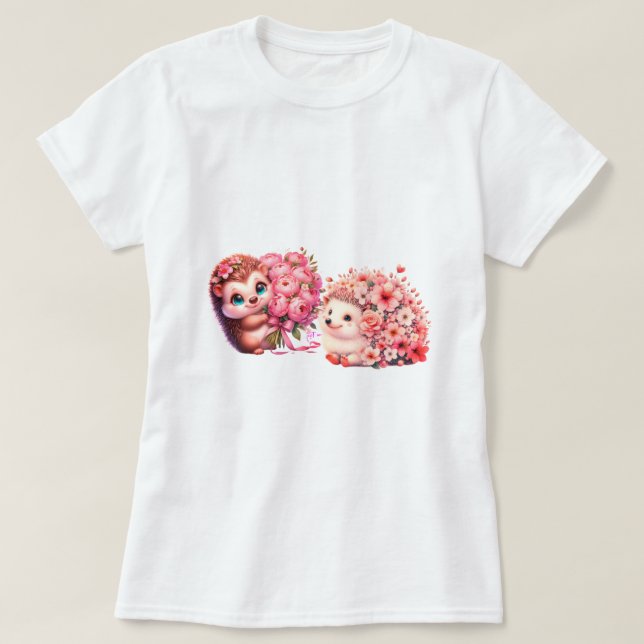 Sött romantiskt blommigt illustration av igelkottp t shirt (Design framsida)