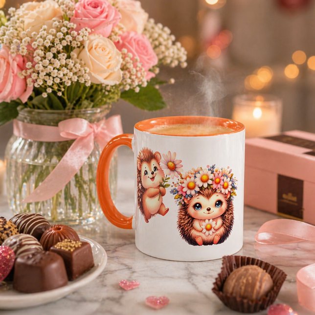 Sött Romantiskt Igelkott Espresso Kopp – Blommig D (Skapare uppladdad)