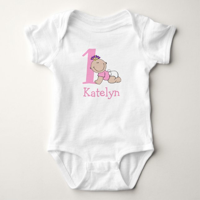 Sött Rosa 1-års födelsedag T Shirt (Framsida)