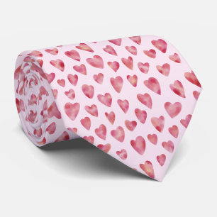 Sött Rosa Akvarell Kärlek Hjärtmönster Slips