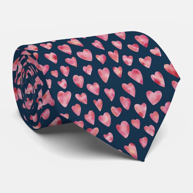 Sött Rosa Akvarell Kärlek Hjärtmönster Slips (Rullad)