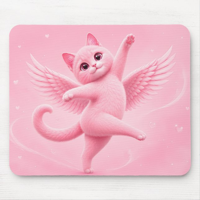 Sött Rosa Ängel Katt Musmattor (Framsidan)