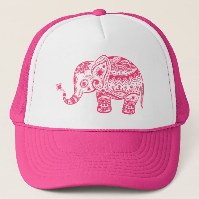 Sött Rosa Blommig Elefant Keps (Framsida)
