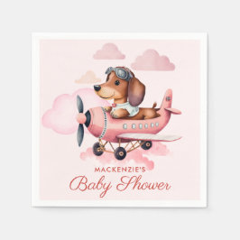 Sött  Rosa Dachshund Flygplan Girl Baby Shower Pappersservett