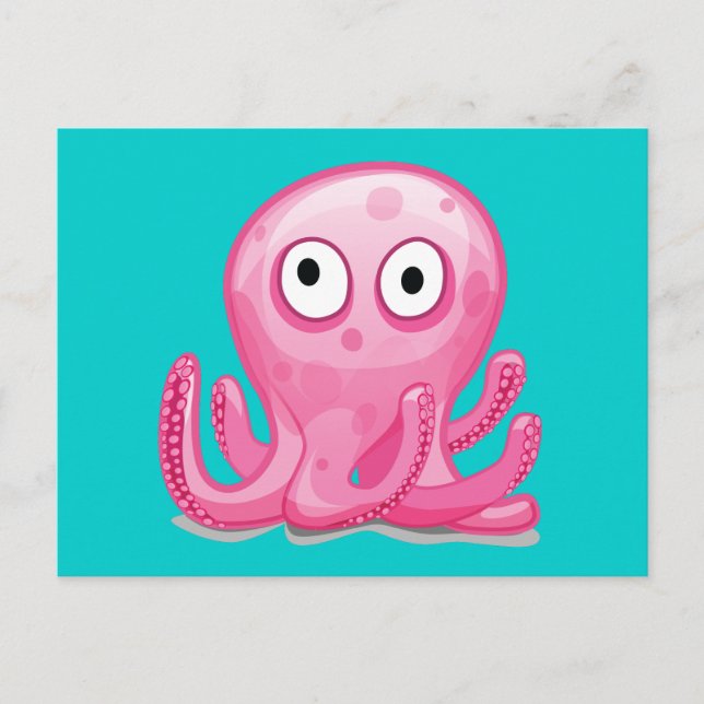 sött rosa dum octopus vykort (Framsida)
