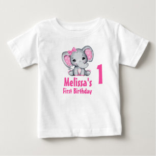 Sött Rosa Elefantbarn Första Födelsedag T Shirt