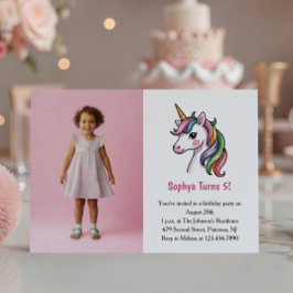 Sött Rosa Enhörning Foto Barn Födelsedagsfest Inbjudningar