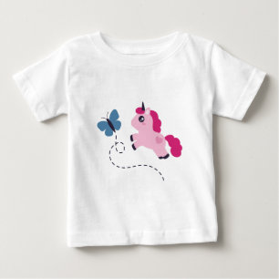 Sött Rosa Enhörning med en Fjäril Tee