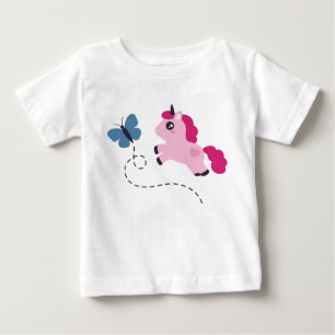 Sött Rosa Enhörning med en Fjäril Tee Shirt