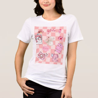 Sött rosa estetiskt kawaii-rutigt t shirt