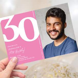 Sött Rosa Foto 30-års Födelsedagsfest Inbjudningar