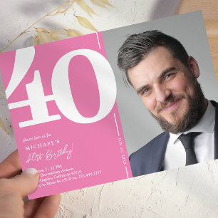 Sött Rosa Foto 40-års Födelsedagsfest Inbjudningar