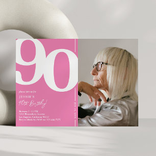 Sött Rosa Foto 90-års Födelsedagsfest Inbjudningar