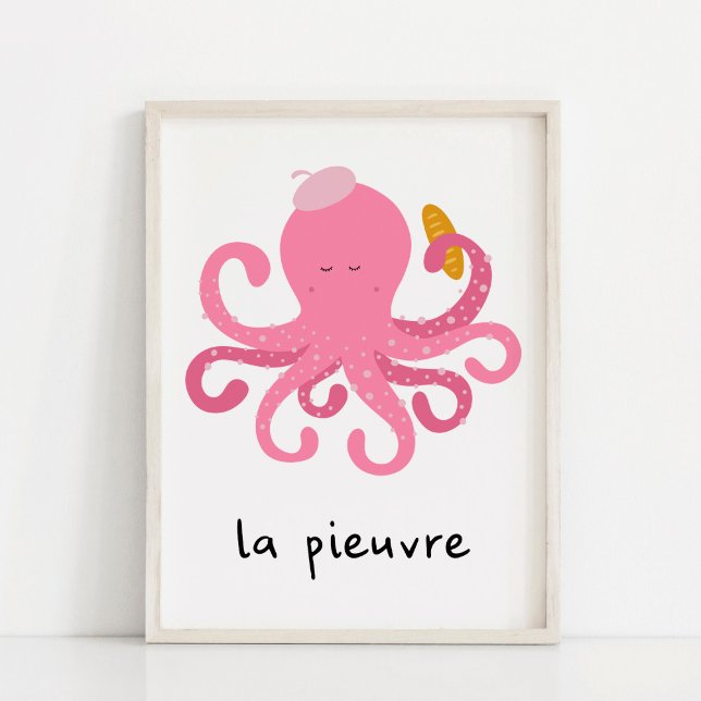 Sött Rosa Fransk Bläckfisk Nurseriesrum Poster (Skapare uppladdad)