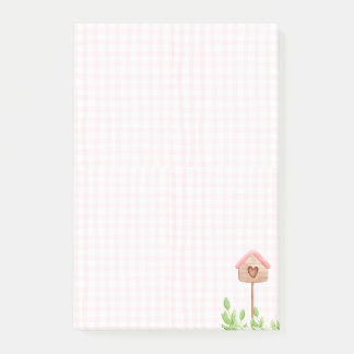 Sött Rosa Gingham Fågelhus Hjärtformad Cottagecore Post-it Block