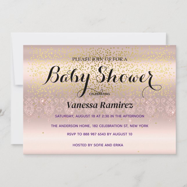 Sött rosa guld babypresent inbjudningar (Framsida)