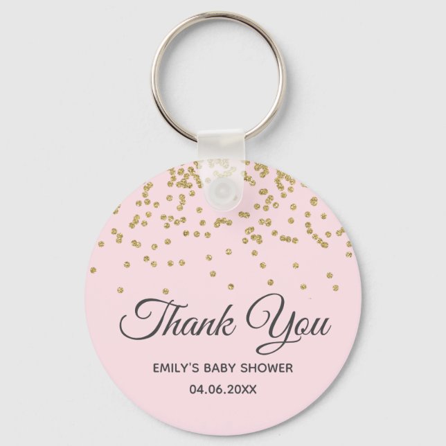 Sött  Rosa Guld Glitter Tack Baby Shower Nyckelring (Framsida)