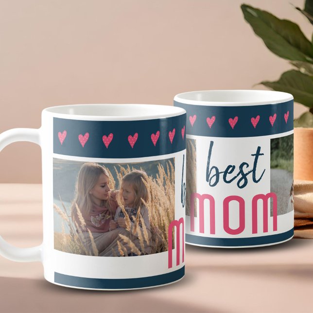 Sött Rosa Hjärta Bästa Mamma 2 Bilder Mors Dag Kaffemugg (Skapare uppladdad)
