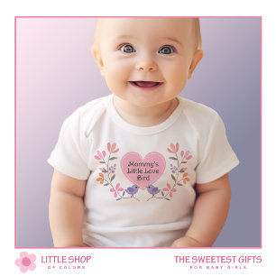 Sött Rosa Hjärta Kärleksfågel Blommig T Shirt
