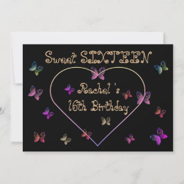 sött Rosa Hjärtans Fjärilar Sweet 16 Födelsedag Inbjudningar