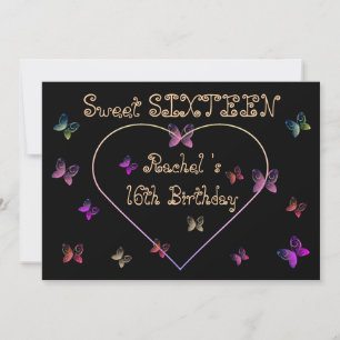 sött Rosa Hjärtans Fjärilar Sweet 16 Födelsedag Inbjudningar