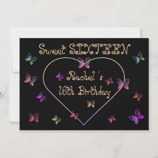 sött Rosa Hjärtans Fjärilar Sweet 16 Födelsedag Inbjudningar