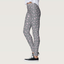 Sött Rosa Hjärtmönster på Grått Leggings