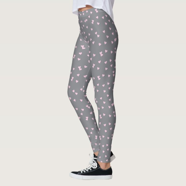 Sött Rosa Hjärtmönster på Grått Leggings (Vänster)