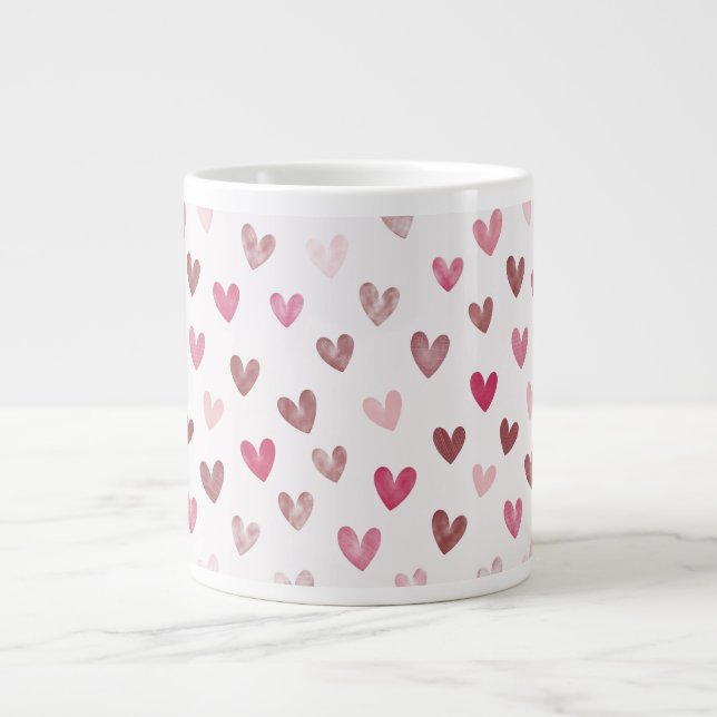 Sött Rosa Hjärtmönster – Romantisk och Stilig Desi Jumbo Mugg (Framsidan)