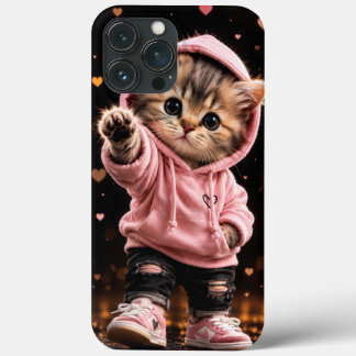 Sött Rosa Hoodie Kattunge Telefonfodral