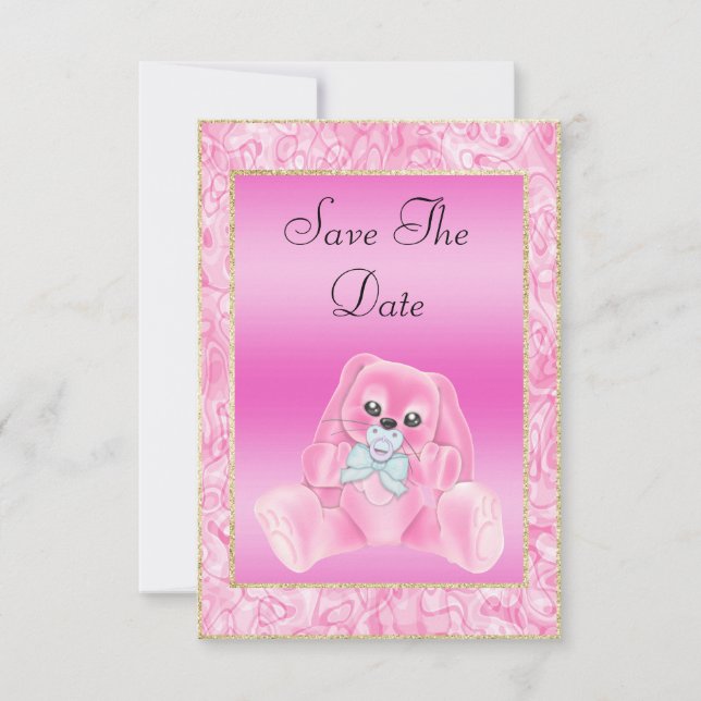 Sött Rosa Kanin Save The Date Baby Shower Spara Datumet (Framsida)