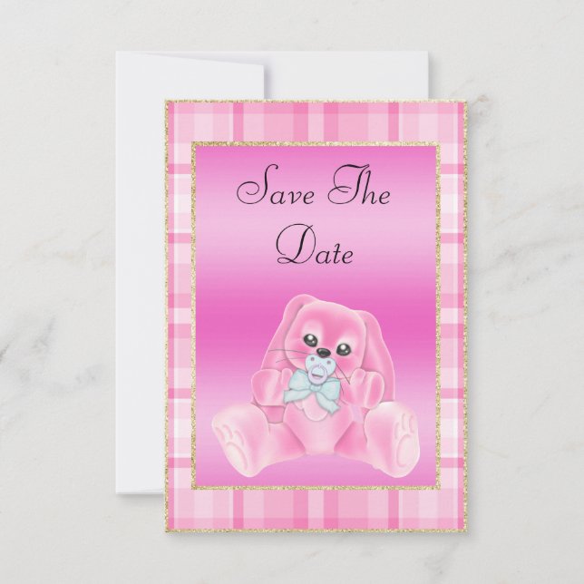 Sött Rosa Kanin Spara Datum Baby Shower Datumet (Framsida)