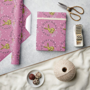 Sött Rosa Kanin Stjärnor Mönster Namn Presentpapper