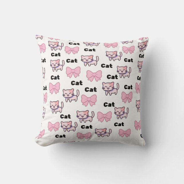 Sött Rosa Katt & Rosett Mönster Kudde (Framsida)