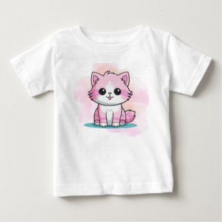 Sött Rosa Katt Vattenfärgserie Tecknad Kattunge Dj T Shirt