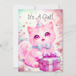 Sött Rosa Kattunge Det Är En Flickas Kort Baby