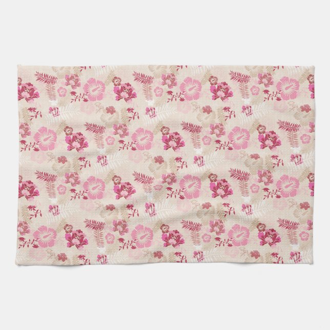 Sött rosa modernt blommönster kökshandduk (Horisontell)