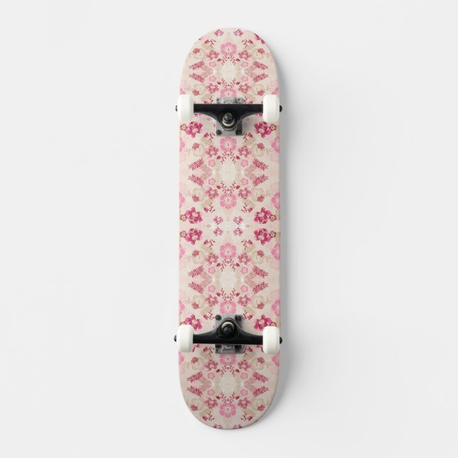 Sött rosa modernt blommönster mini skateboard bräda 18,5 cm (Framsida)