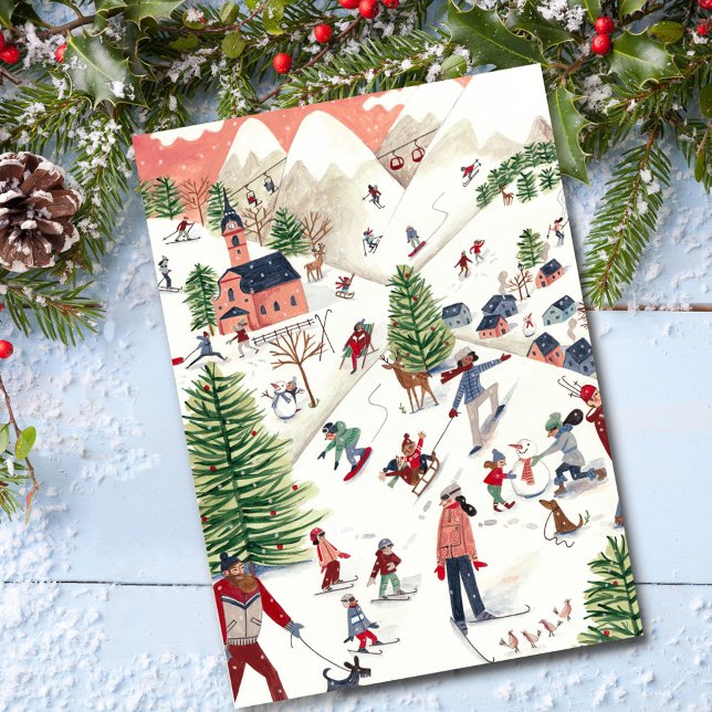 Sött Rosa Nordisk Vinterjul  Helg Vykort (Cute Pink Nordic Winter Christmas Holiday Postcard)