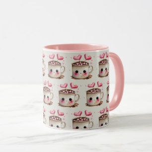 Sött rosa och krämfärgat vattenfärg varmt choklad- mugg