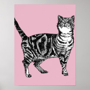 Sött rosa randigt tabbymönster katt-katter affisch