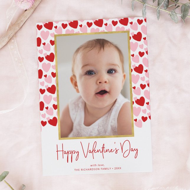 Sött Rosa Rött Prickigt Hjärtas Valentine-dags Fot Julkort (Skapare uppladdad)