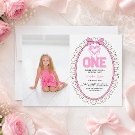 Sött Rosa Slöja Coquette 1-års födelsedagsfoto Inbjudningar