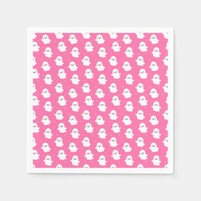 Sött Rosa Spöke Mönster – Halloween Design Pappersservett (Framsidan)