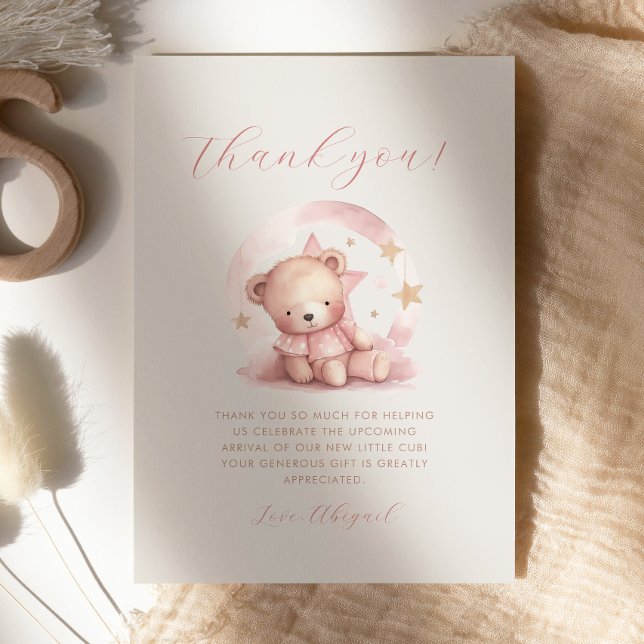 Sött Rosa Teddybjörn Bebisdopp Tack Inbjudningar (Skapare uppladdad)