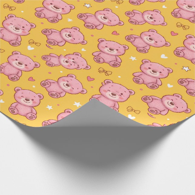 Sött Rosa Teddybjörn Sömlöst Mönster Presentpapper (Hörn)
