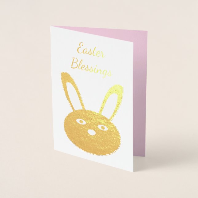 Sött Rosa Tjejhopp Rabbit Ansikte Vår Påsk Folierat Kort (Framsida)
