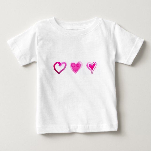 Sött Rosa Välolika Hjärtmönster T-shirt (Framsida)