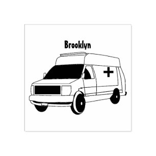 Sött rött ambulansfordon seriefigur stämpel
